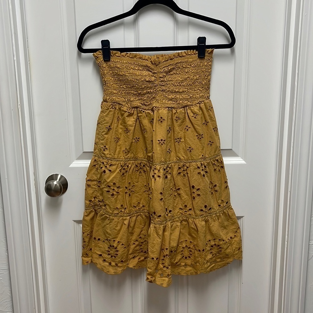 American Eagle Golden Strapless Boho Mini Dress